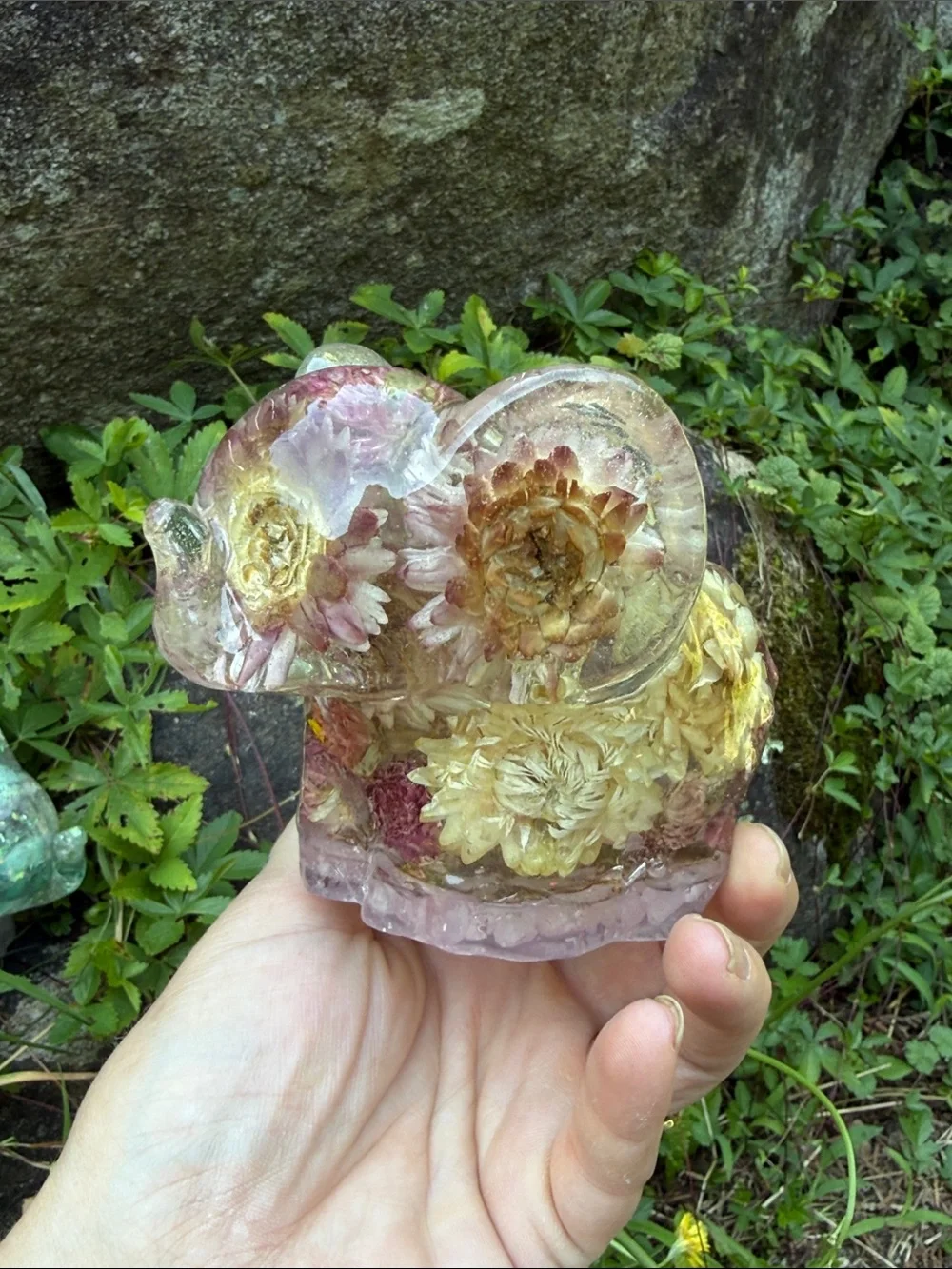 Handcrafted Pink and Cream Floral Elephant Resin candle holder